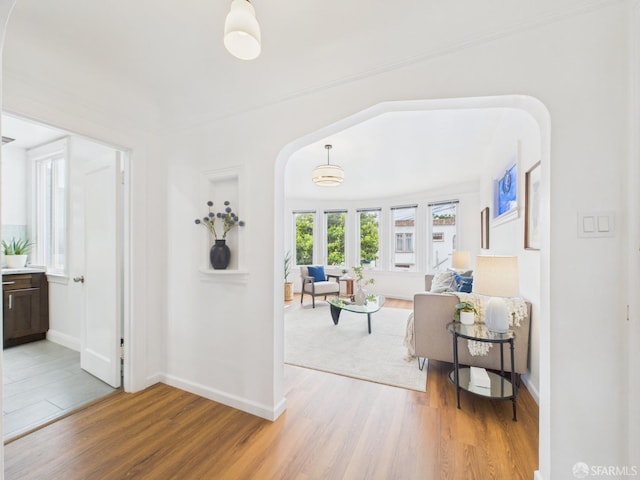 65 Danton St, San Francisco, CA 94112 - hallway with arched walkways and light wood-style floors