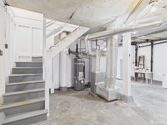 65 Danton St, San Francisco, CA 94112 - unfinished below grade area featuring water heater, stairway, and washer / dryer
