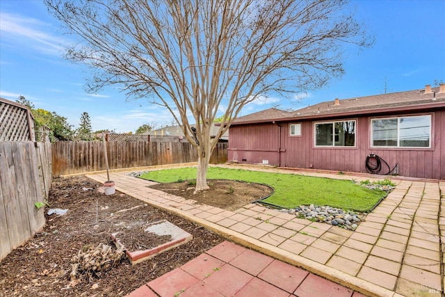 view of yard with a patio area and a fenced backyard