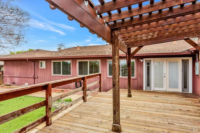 deck featuring french doors and a pergola