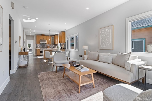 living room featuring dark hardwood / wood-style floors