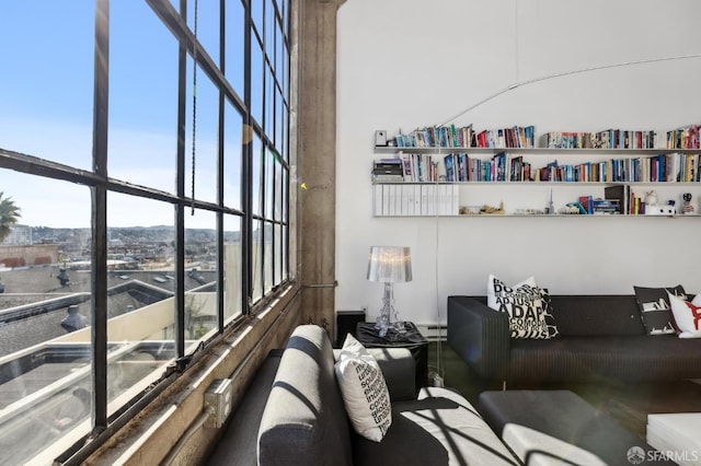 living room with expansive windows and a healthy amount of sunlight