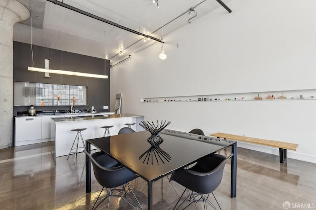 dining space featuring a high ceiling