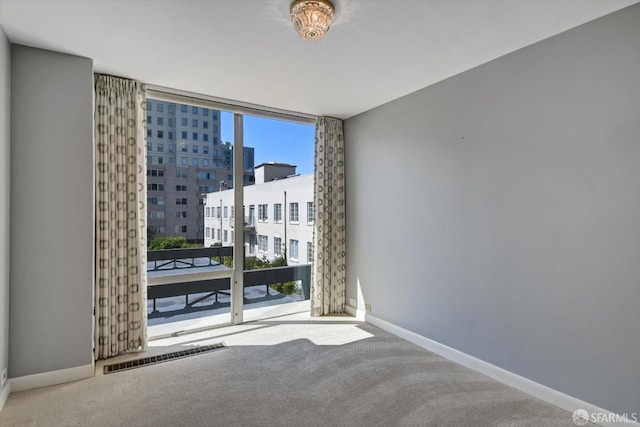 spare room with carpet flooring and floor to ceiling windows