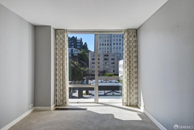 spare room with light carpet, plenty of natural light, and floor to ceiling windows