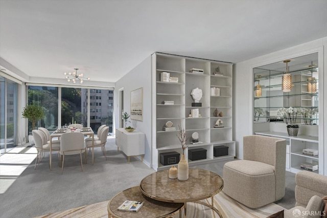 living room featuring a chandelier