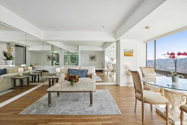 living room with light hardwood / wood-style flooring