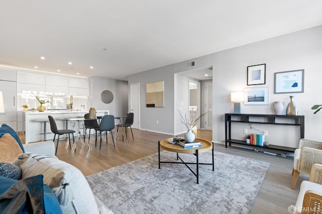 living room with light hardwood / wood-style floors