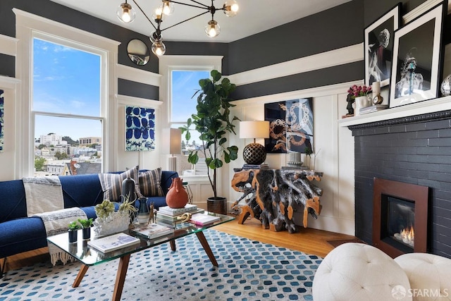 30 Lloyd St, San Francisco, CA 94117 - living room featuring a brick fireplace and wood finished floors
