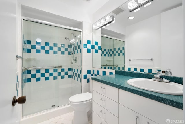 5082 Diamond Heights Blvd Unit B, San Francisco, CA 94131 - full bathroom featuring vanity, a shower stall, and tile patterned flooring