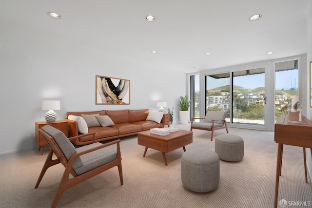 5082 Diamond Heights Blvd Unit B, San Francisco, CA 94131 - living area featuring light colored carpet, recessed lighting, and floor to ceiling windows