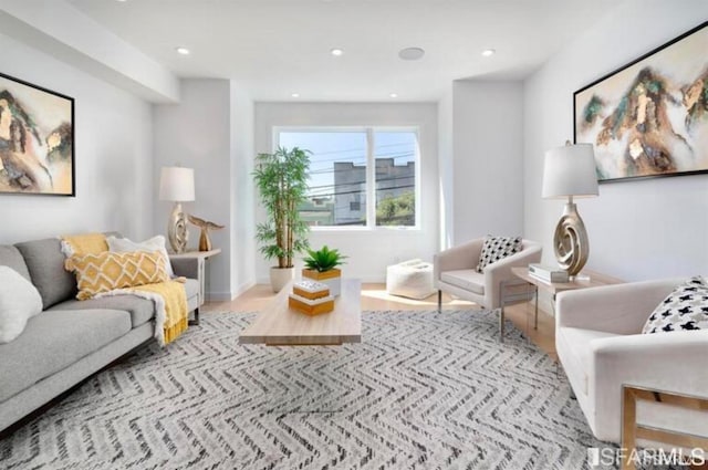 living room with light hardwood / wood-style floors