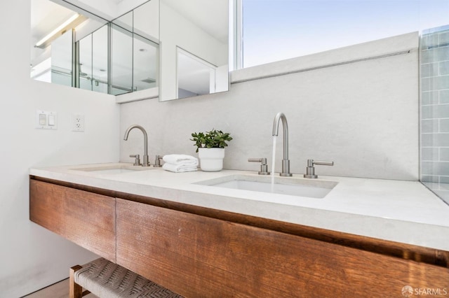 full bathroom featuring double vanity and a sink