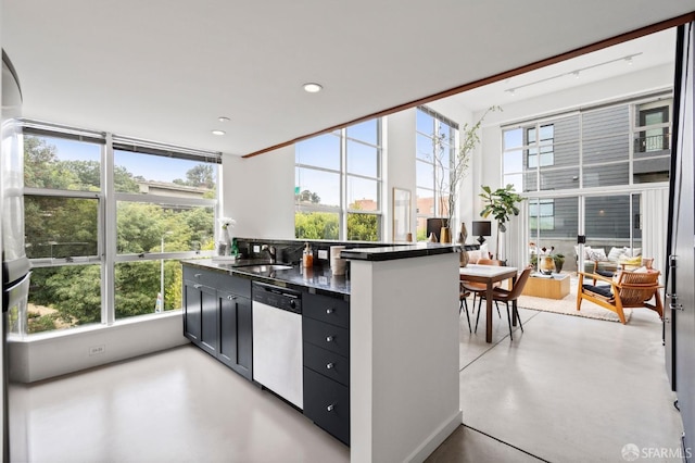 kitchen with dishwasher, sink, and kitchen peninsula