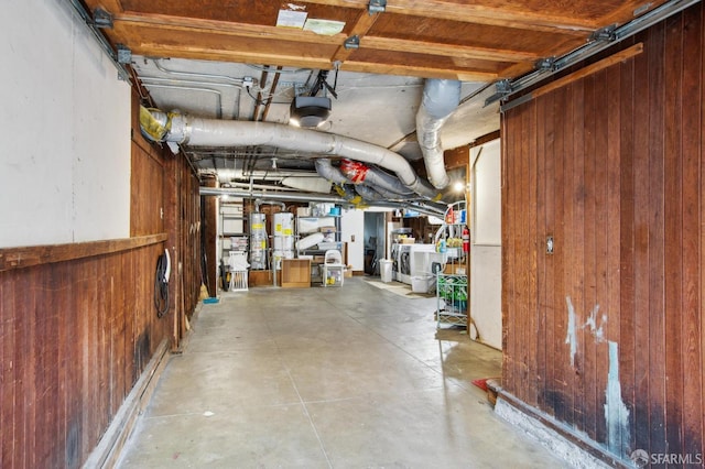 basement with wooden walls