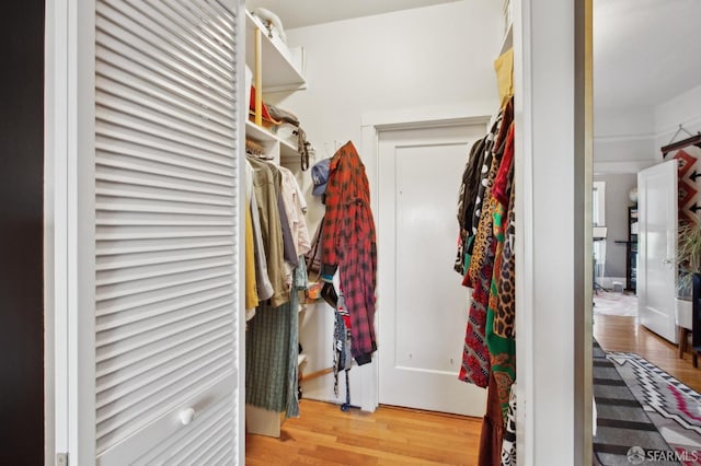 walk in closet featuring wood-type flooring