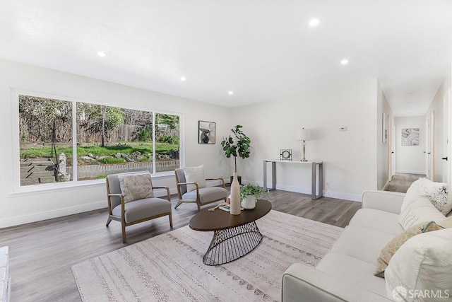 living room with light hardwood / wood-style floors