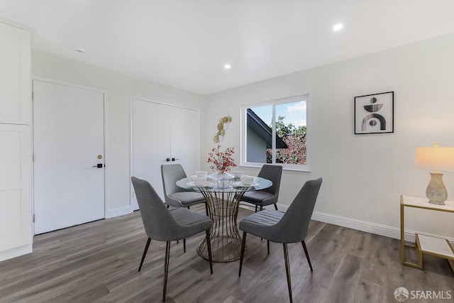 dining space featuring wood-type flooring