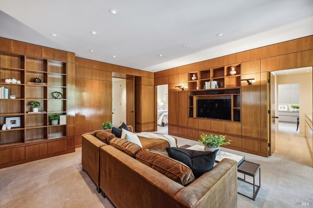 83 Mount Tiburon Rd, Tiburon, CA 94920 - living area with light colored carpet, wooden walls, and recessed lighting