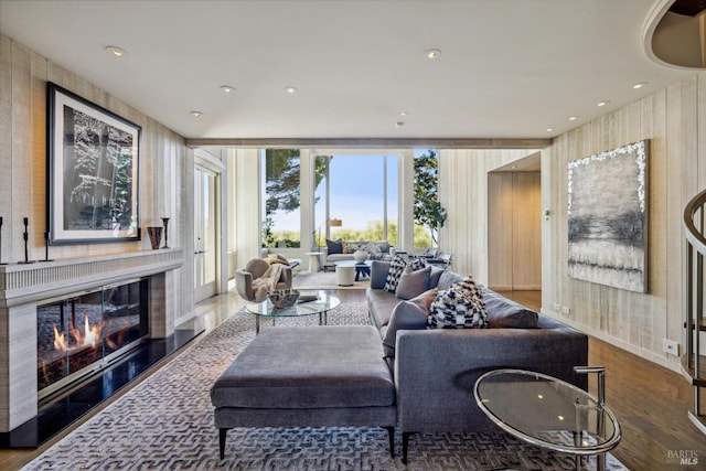 83 Mount Tiburon Rd, Tiburon, CA 94920 - living area with wood finished floors, a glass covered fireplace, and recessed lighting