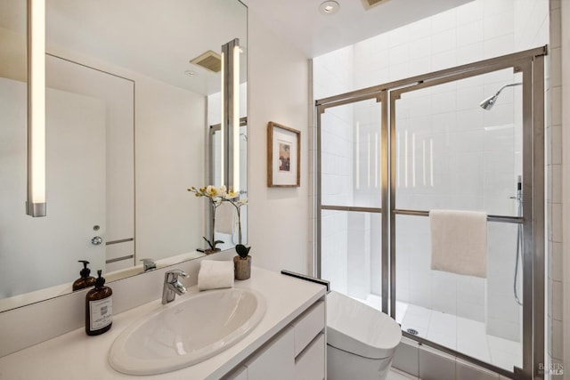 83 Mount Tiburon Rd, Tiburon, CA 94920 - full bathroom with vanity, a shower stall, and recessed lighting