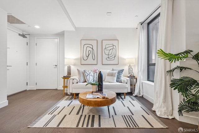 living room with hardwood / wood-style flooring