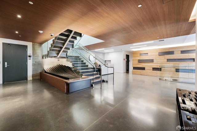1300 22nd St Unit 220, San Francisco, CA 94107 - community lobby with stairs, wood ceiling, and wooden walls
