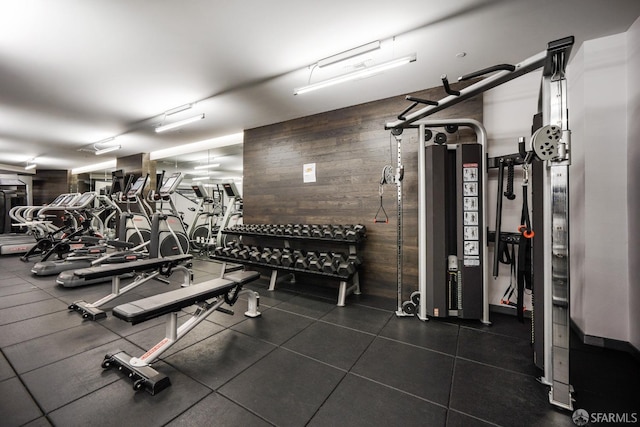 gym with wooden walls