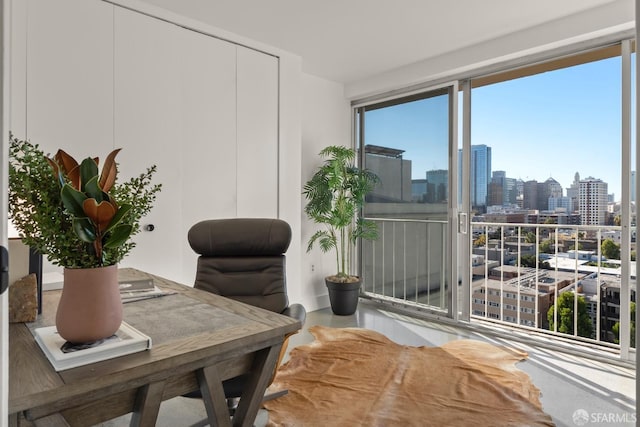 office featuring a skyline view