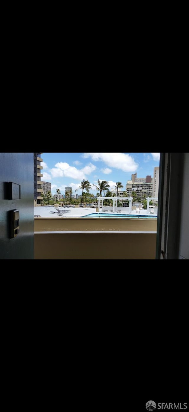 interior space featuring a view of city