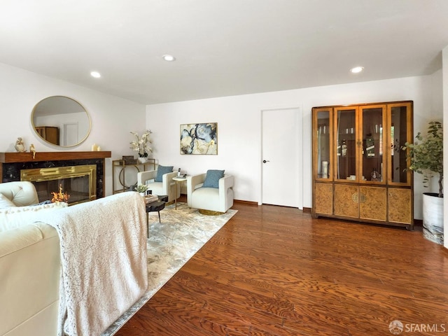 1113 Pebblewood Way, San Mateo, CA 94403 - living room featuring recessed lighting, baseboards, wood finished floors, and a fireplace