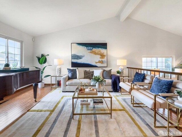 1113 Pebblewood Way, San Mateo, CA 94403 - living area with lofted ceiling with beams, billiards, and wood finished floors