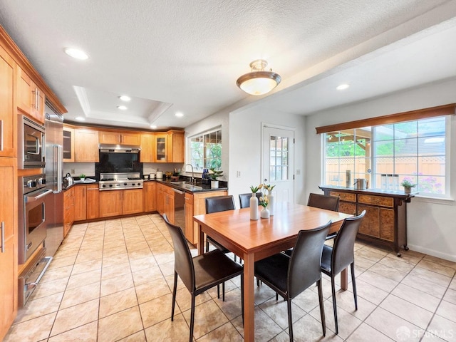 1113 Pebblewood Way, San Mateo, CA 94403 - dining room featuring light tile patterned floors, a raised ceiling, recessed lighting, and baseboards