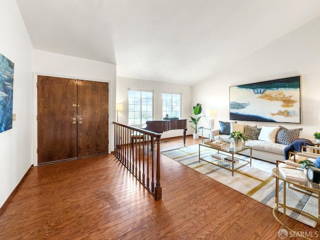 1113 Pebblewood Way, San Mateo, CA 94403 - living area featuring wood finished floors and vaulted ceiling