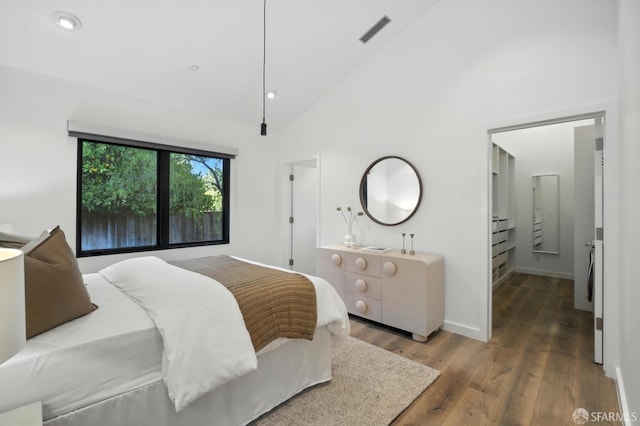 206 Donohoe St, East Palo Alto, CA 94303 - bedroom featuring wood finished floors, high vaulted ceiling, and recessed lighting