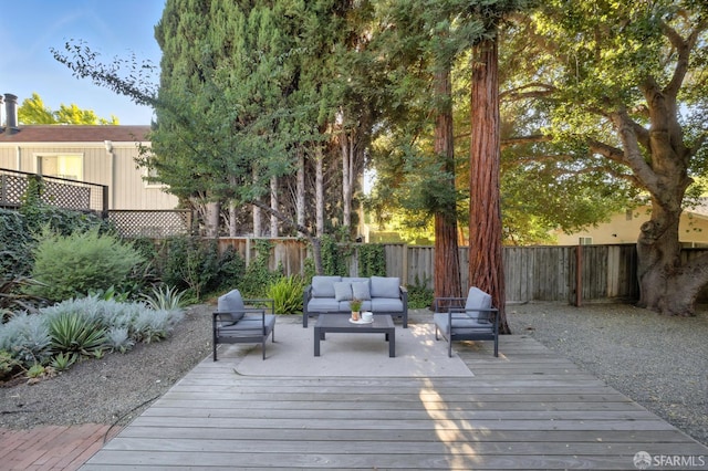 206 Donohoe St, East Palo Alto, CA 94303 - wooden terrace featuring outdoor lounge area and a fenced backyard