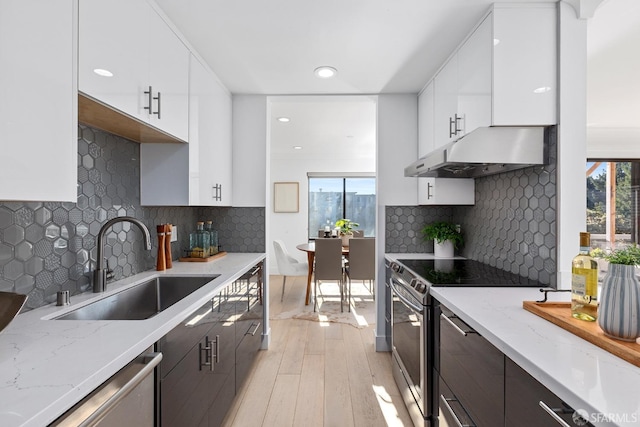 kitchen with white cabinets, plenty of natural light, sink, and appliances with stainless steel finishes