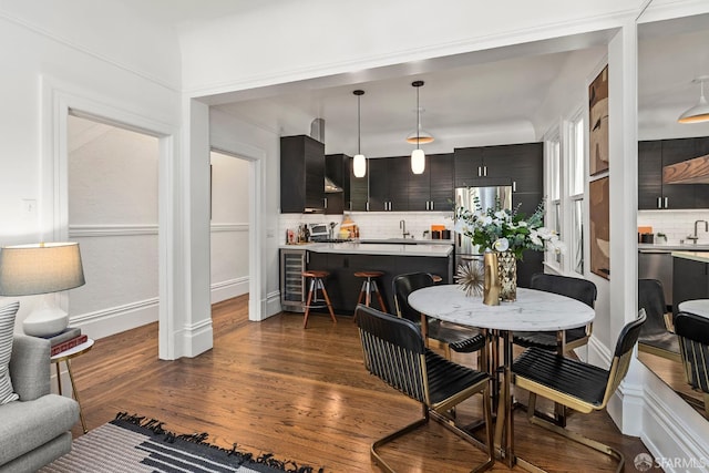 213 Virginia Ave, San Francisco, CA 94110 - dining room with beverage cooler and dark wood-style flooring