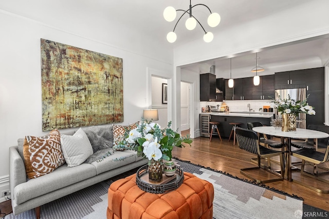 213 Virginia Ave, San Francisco, CA 94110 - living area with wood finished floors and a chandelier