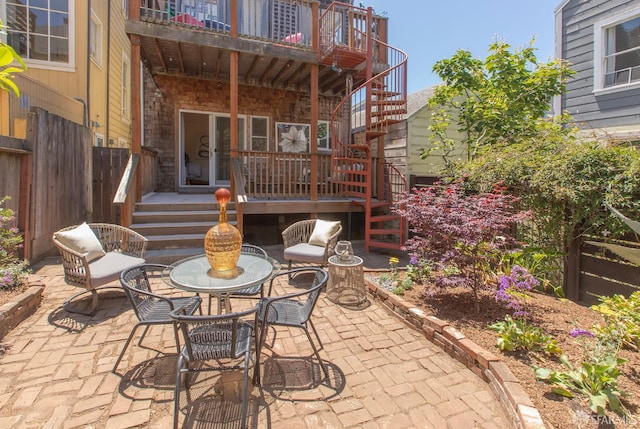 213 Virginia Ave, San Francisco, CA 94110 - view of patio / terrace with stairway and a wooden deck