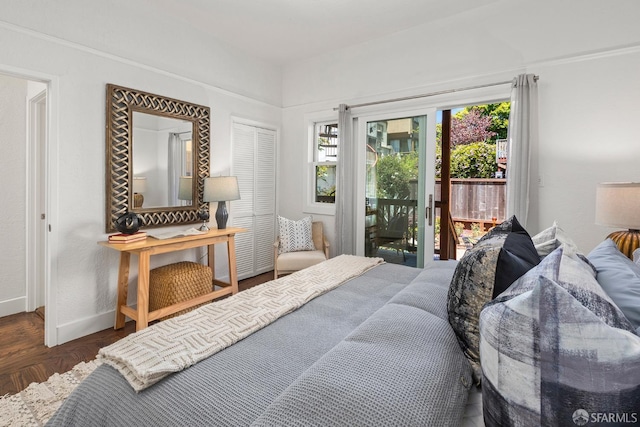 213 Virginia Ave, San Francisco, CA 94110 - bedroom featuring access to outside, wood finished floors, and baseboards
