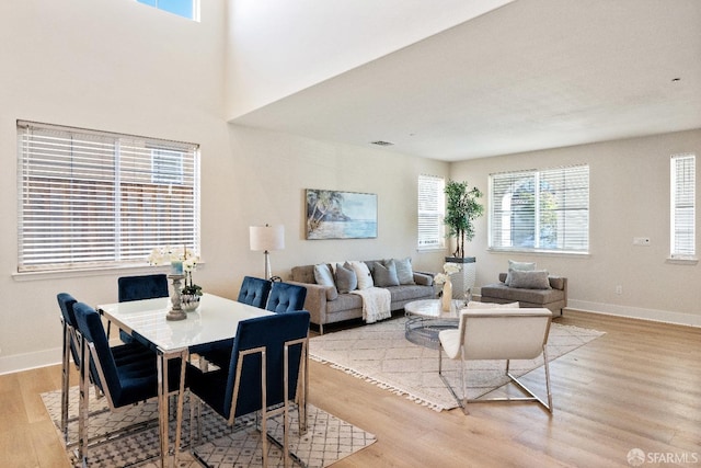 dining space with light hardwood / wood-style flooring