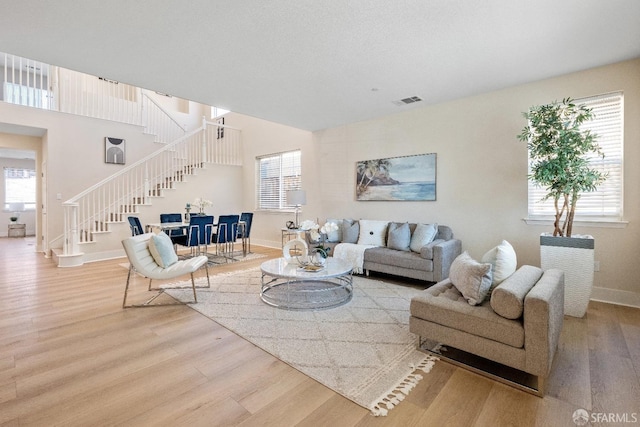 living room with wood-type flooring