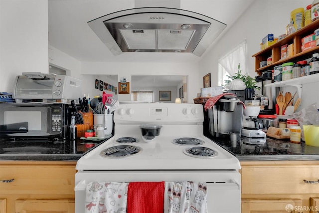4140 Fran Way, Richmond, CA 94803 - kitchen featuring electric stove, black microwave, plenty of natural light, and open shelves
