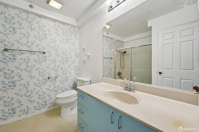920 Mission Rd Unit 15, South San Francisco, CA 94080 - bathroom featuring vanity, an enclosed shower, and wallpapered walls