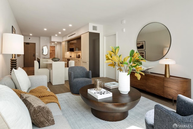 living room with hardwood / wood-style floors