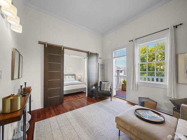 1624 Vallejo St Unit 2, San Francisco, CA 94123 - living area with ornamental molding, wood finished floors, and a barn door