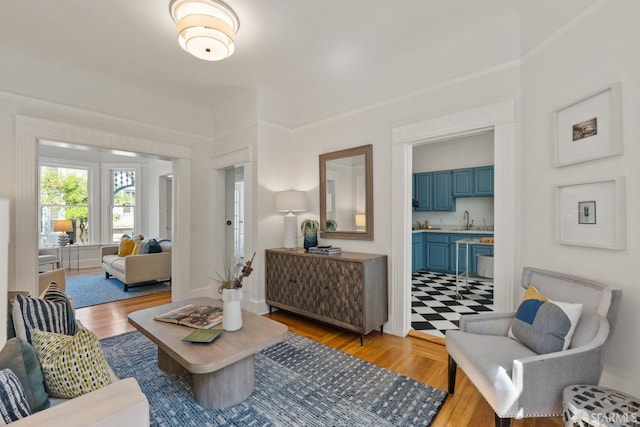living area featuring light wood-style floors
