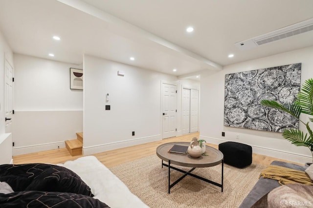 1029 Jackson St Unit 1031, San Francisco, CA 94133 - living room featuring light wood-type flooring, recessed lighting, and baseboards