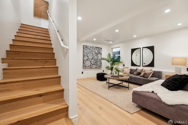 1029 Jackson St Unit 1031, San Francisco, CA 94133 - living area with light wood-style flooring, recessed lighting, and stairway